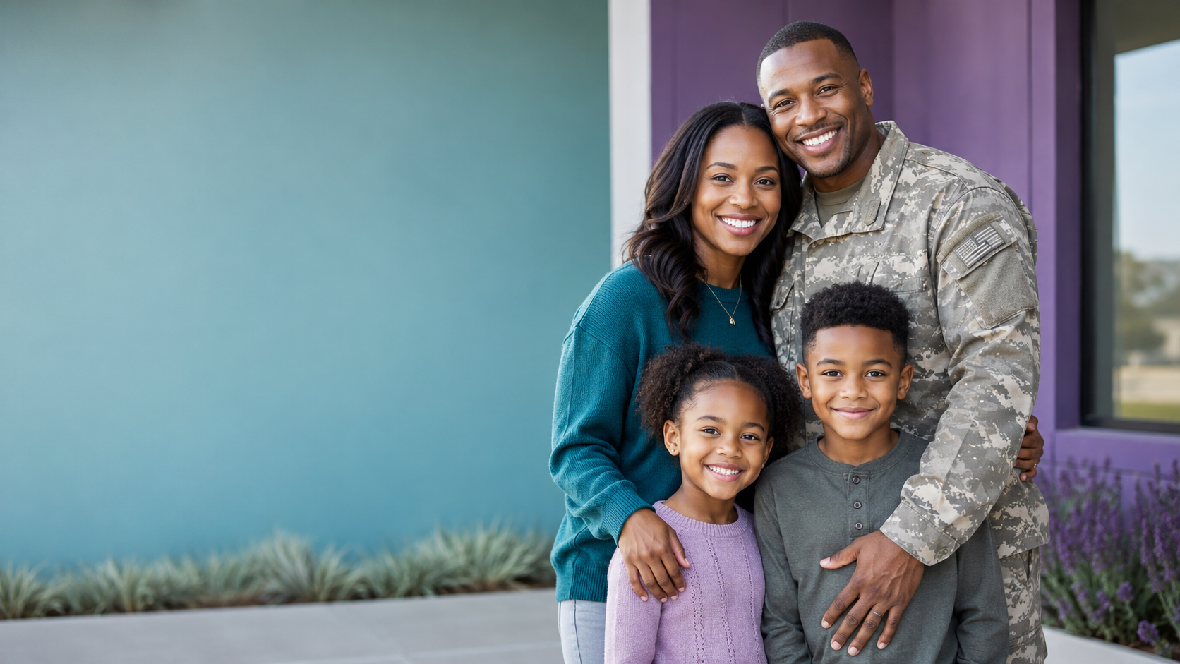 African American military family including a service member, spouse, and children
