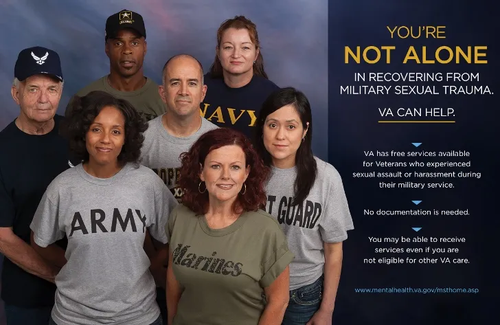 Veterans support awareness graphic showing you are not alone in recovering from Military Sexual Trauma